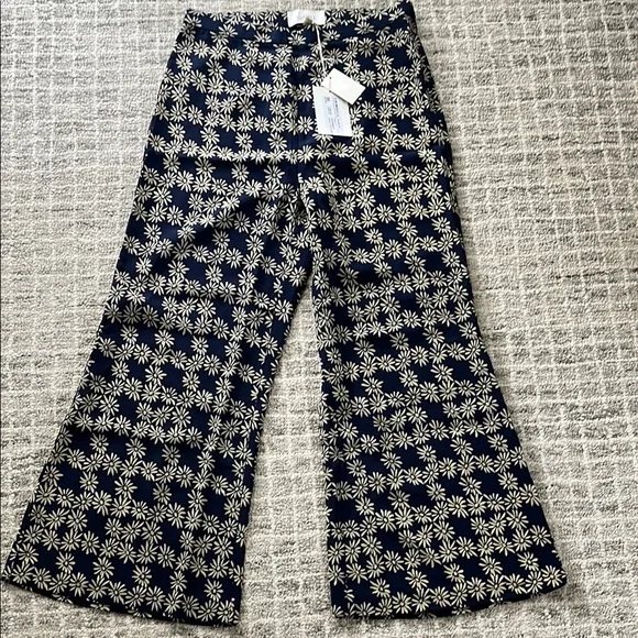 THE GREAT. Navy and Cream Floral Daisy dance pants, 30
